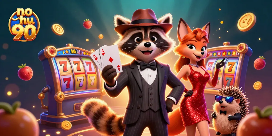 Experience the thrill of no hu 90 with a raccoon and friends in a dynamic casino scene.