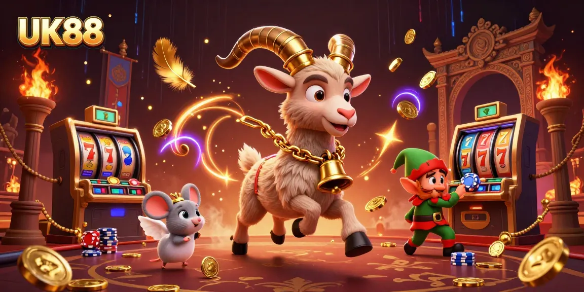 UK88 offers thrilling casino action with a festive Krampus themed scene and vibrant slot reels.