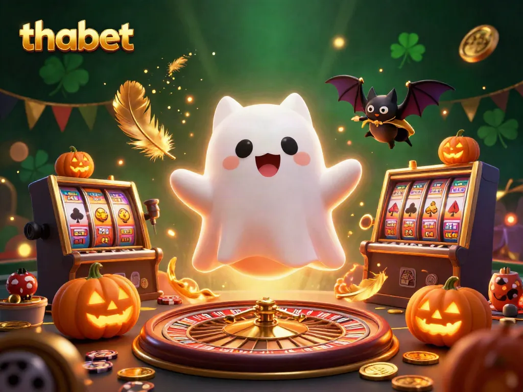 Engage with the thabet casino atmosphere featuring a ghost cat and vampire bat surrounded by jackpot symbols.