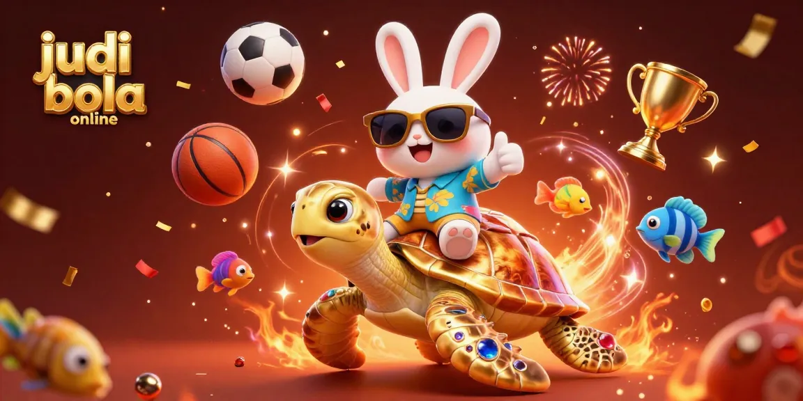 Experience thrilling judi bola online action with a lucky rabbit and golden turtle in vibrant celebration.