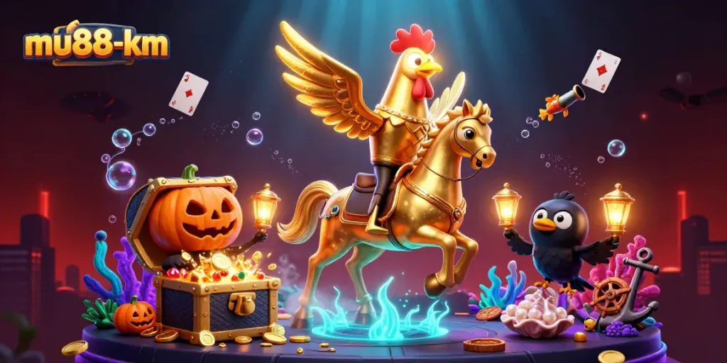 Immerse in mu88-km's vibrant casino adventure with glowing treasures and dynamic gaming elements.