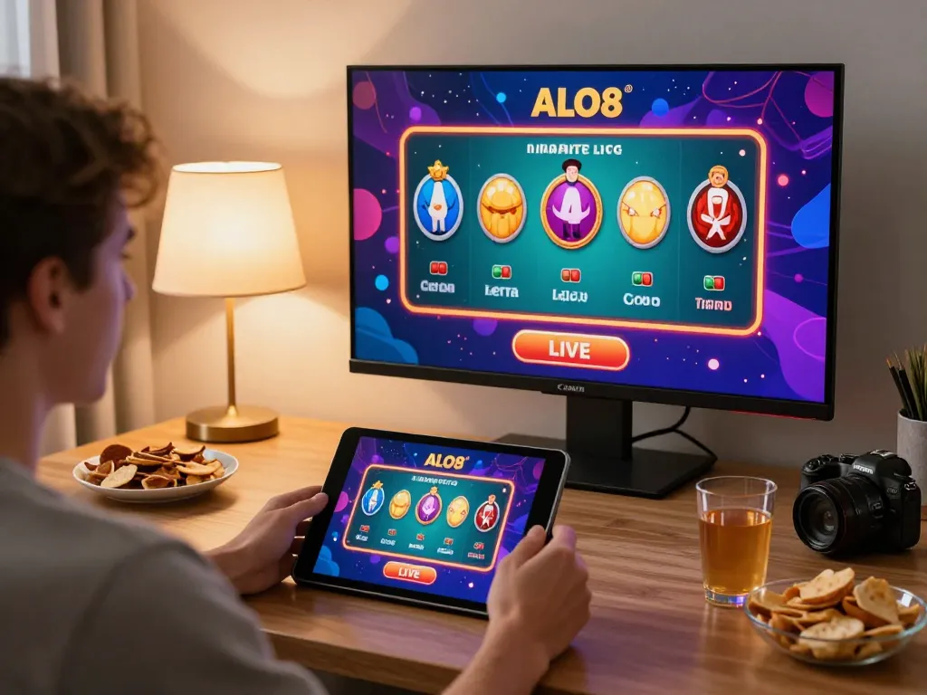 Engaging player enjoying ALO8's live dealer games in a cozy home setting.