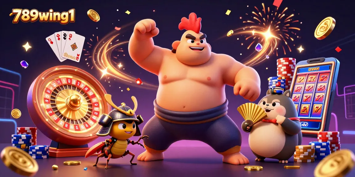 Play and win at 789wing1 with lively casino characters amid vibrant game elements.