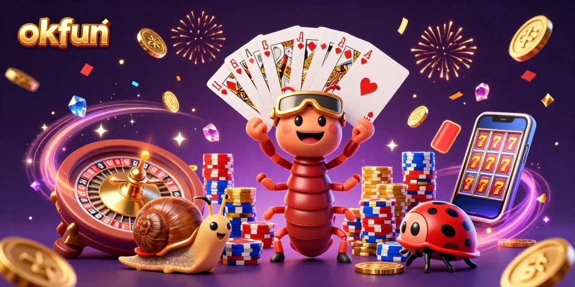 Engage in the thrilling world of okfun with a vibrant 3D casino scene featuring dynamic game elements and characters.