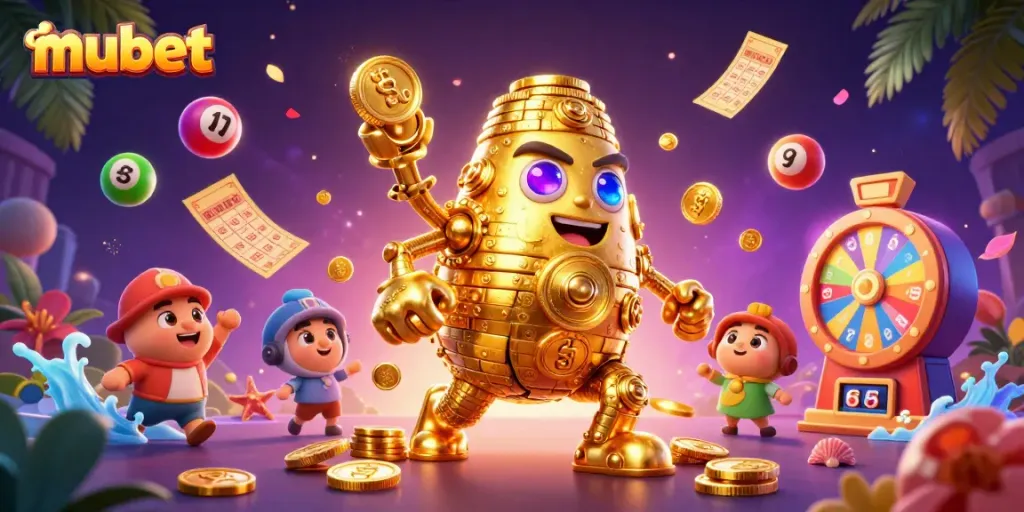 Experience thrilling gaming action with mubet's vibrant casino illustration featuring dynamic characters.