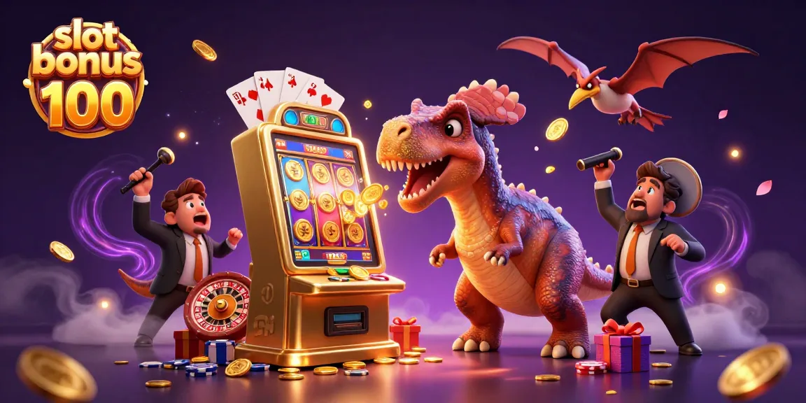 Exciting scene with a pachycephalosaurus celebrating a slot bonus new member 100 win as golden coins cascade.
