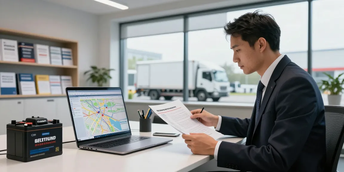 Batterie Transport von Dortmund in einem modernen Logistikbüro mit professionellen Transportdokumenten.