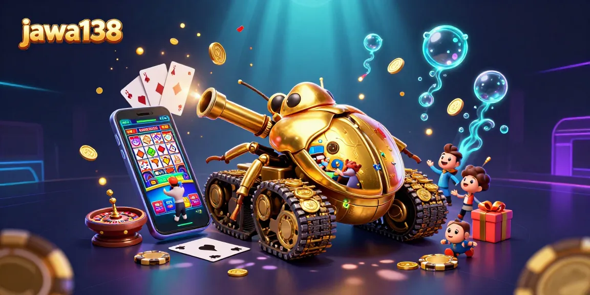 Rayakan momen permainan jackpot judi di jawa138 dengan ilustrasi kasino mini di tangki kumbang emas.