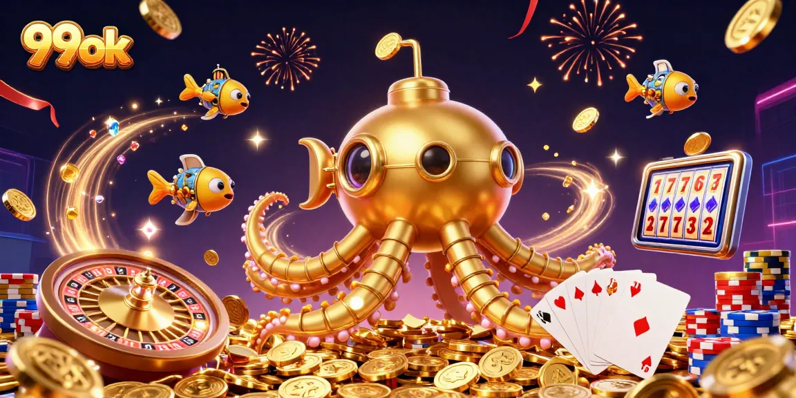 Experience excitement with 99ok as a golden kraken submarine reveals riches amidst casino thrills.