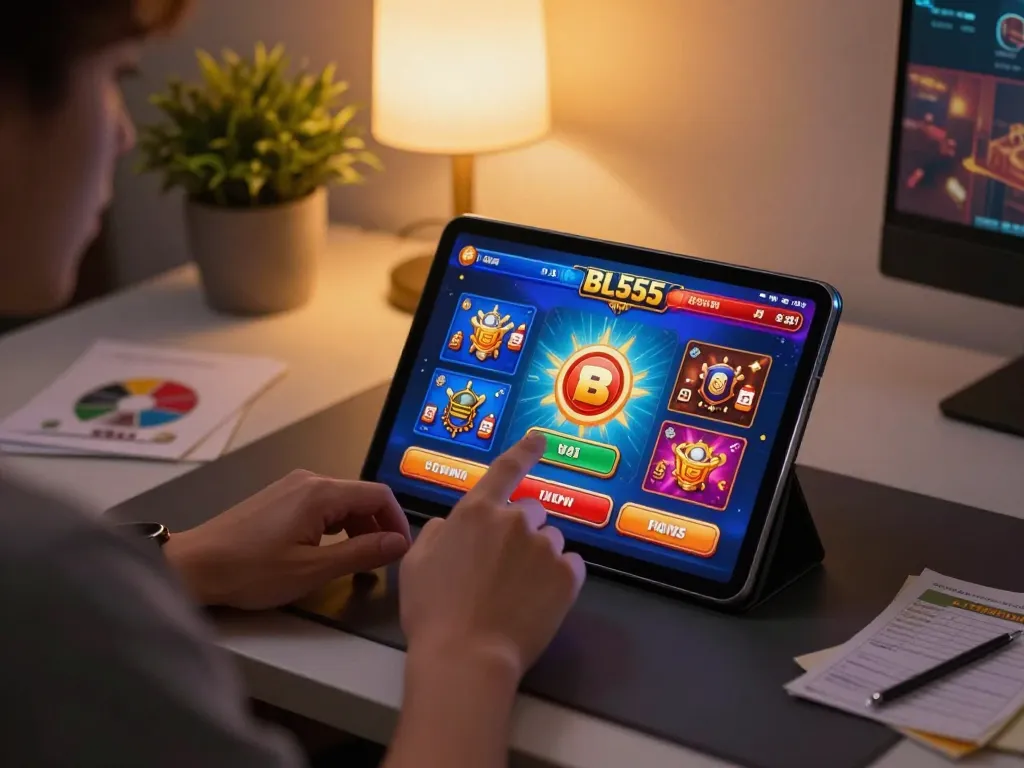 Engaging user exploring BL555 casino app on a tablet, highlighting mobile gambling experience.
