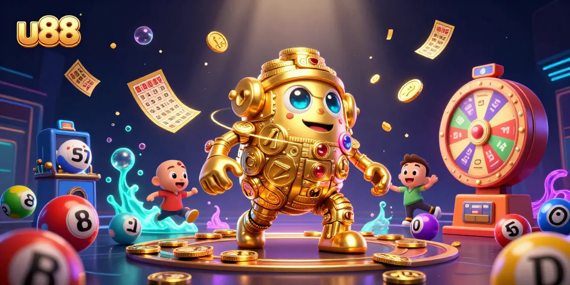 Engage with u88's thrilling lottery experience, featuring vibrant, dynamic game elements and a captivating golem.
