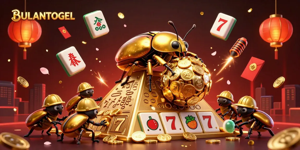 BULANTOGEL showcases a vibrant casino scene with golden beetles and dynamic game elements.