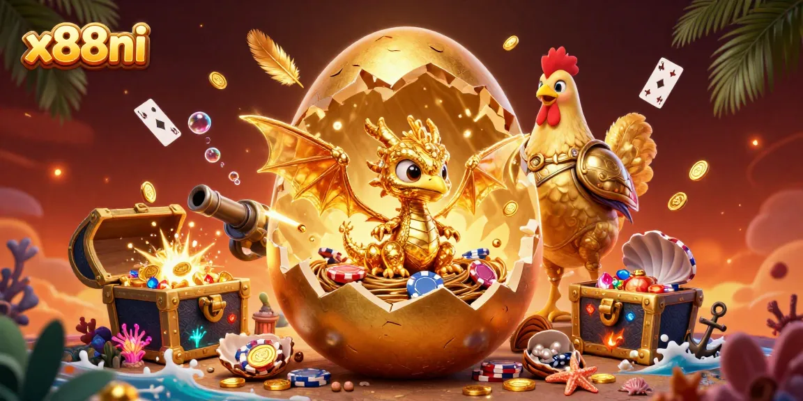 Experience the thrill of x88ni as the golden dragon unveils poker treasures amidst a vibrant casino adventure.