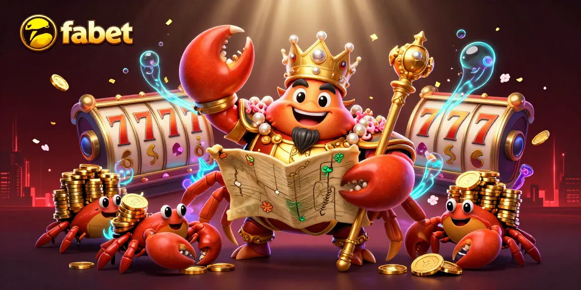 Engage with fabet's exciting gaming world featuring a golden crab emperor amidst vibrant casino visuals.