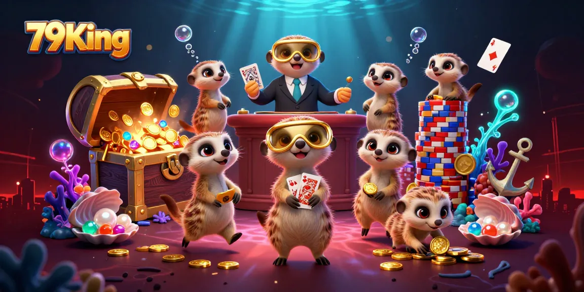 Experience 79King's vibrant casino action with meerkats managing games amidst treasure and excitement.