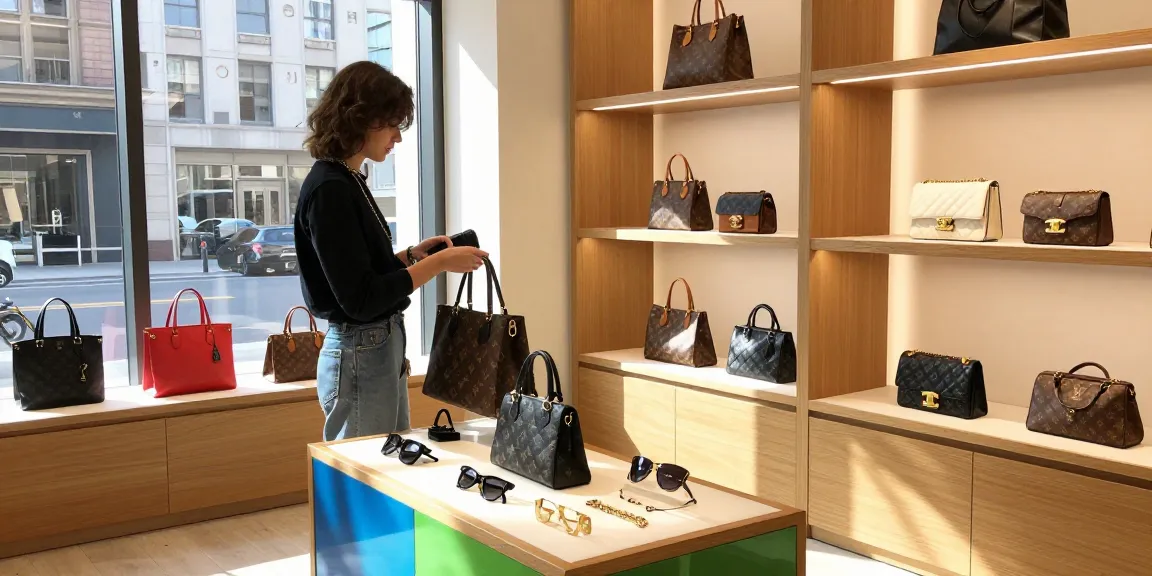 Stylish boutique scene showcasing high-quality 레플리카 fashion items with a chic shopper.