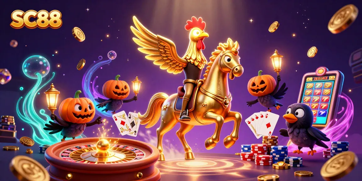 Experience the thrill of SC88 at a midnight casino with a golden rooster and stunning visuals.
