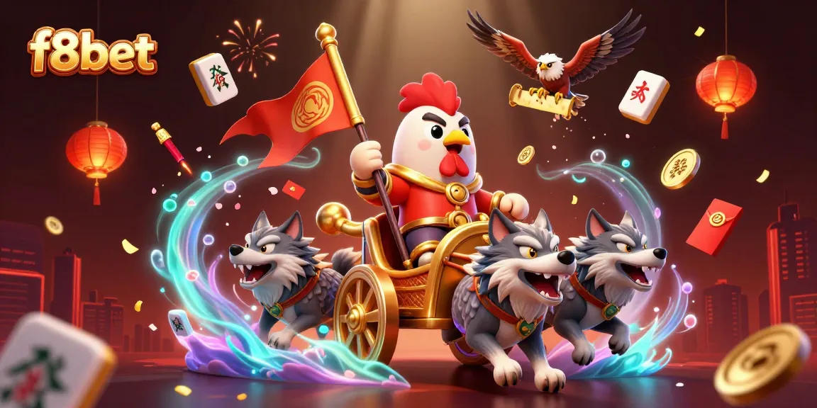 Experience thrilling action with f8bet, featuring a 3D rooster warlord and dynamic casino elements.