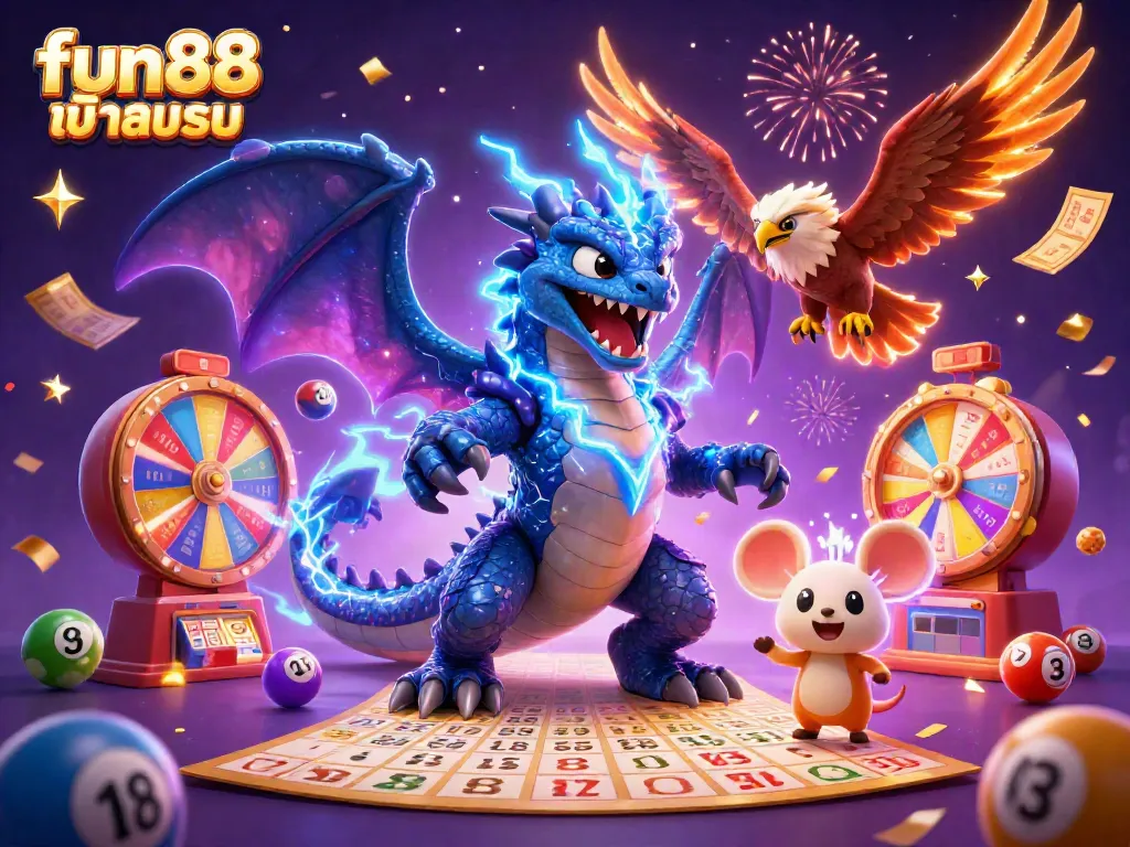Engage in fun88 เข้าระบบ with a vibrant illustration showcasing lottery excitement and dynamic gaming elements.