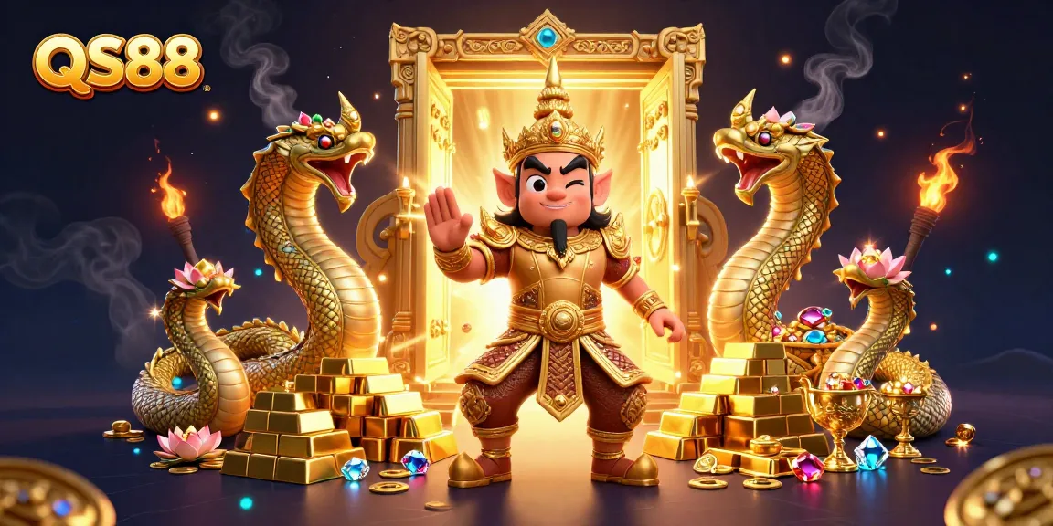 Engage with the slots and jackpot opportunities at QS88's vibrant gaming scene featuring golden treasures.