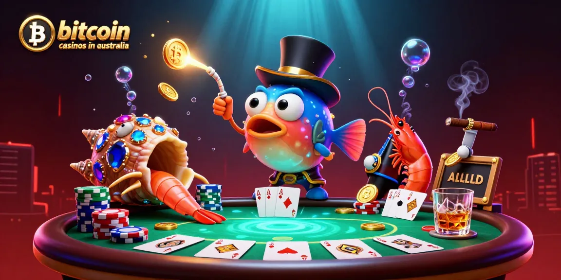 Engage with bitcoin casinos in australia through this vibrant scene featuring playful characters and dynamic gaming elements.