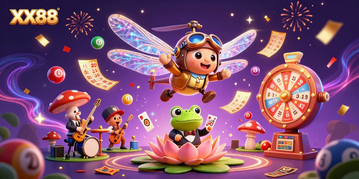 Bet on exciting games at XX88 with vibrant characters and casino elements in a magical setting