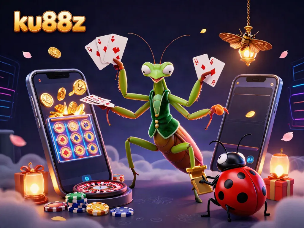 Engaging 3D illustration of ku88z's vibrant casino scene with animated characters and gaming elements.