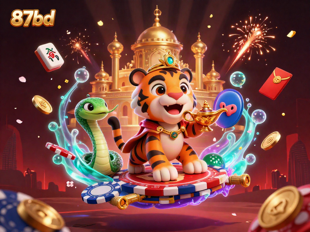 Experience thrilling adventures with 87bd's vibrant casino art featuring a sultan and magical elements.