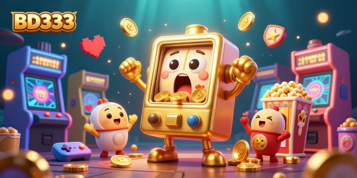 BD333 slot machine celebrating a jackpot with coins pouring out, creating a vibrant gaming atmosphere.