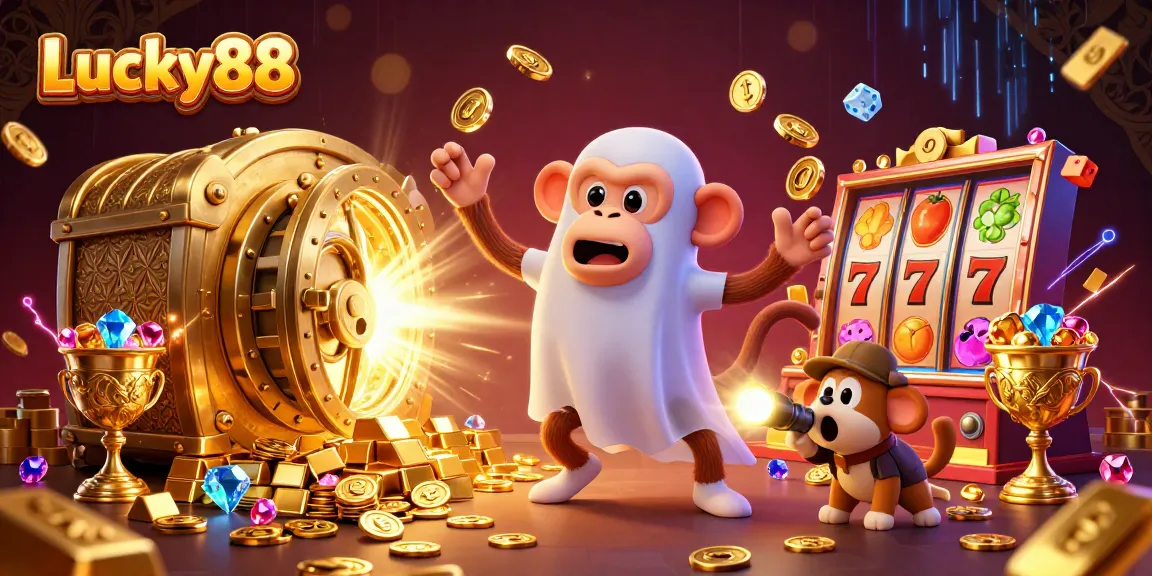 Experience the excitement of Lucky88 slots featuring animated characters in a lively casino scene.