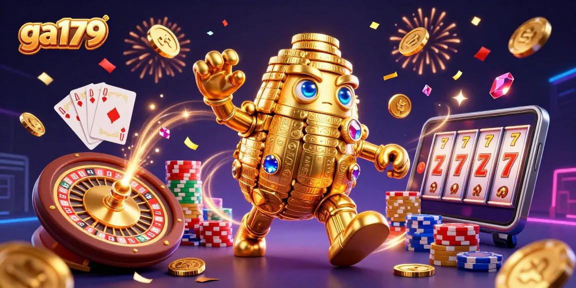 Experience the thrill of ga179 with dazzling elements like golden golems and royal flush cards.