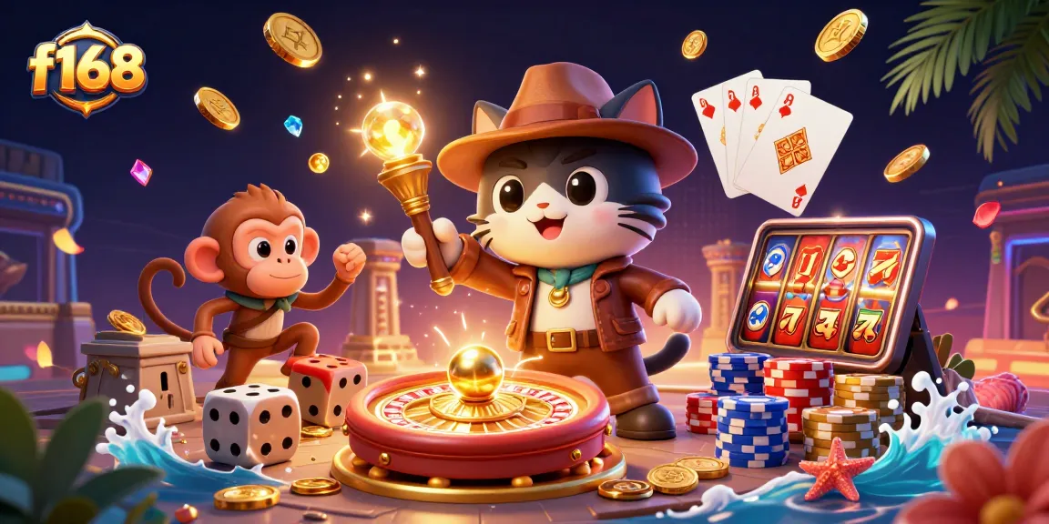 Explore thrilling f168 casino artifacts with engaging characters in a dynamic 3D illustration.