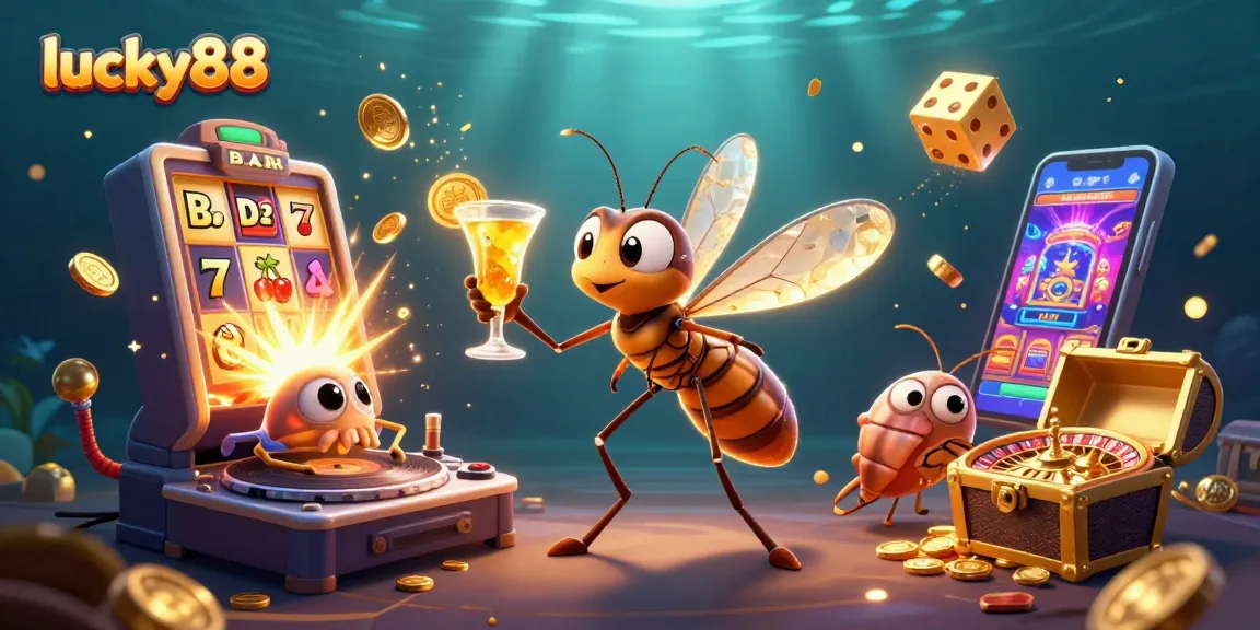 Enjoy lucky88 slots with vibrant 3D characters and thrilling gameplay elements in this captivating illustration.