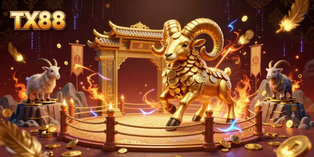 Experience high-stakes excitement with TX88 as the golden ram charges through a realm of thrilling casino elements.