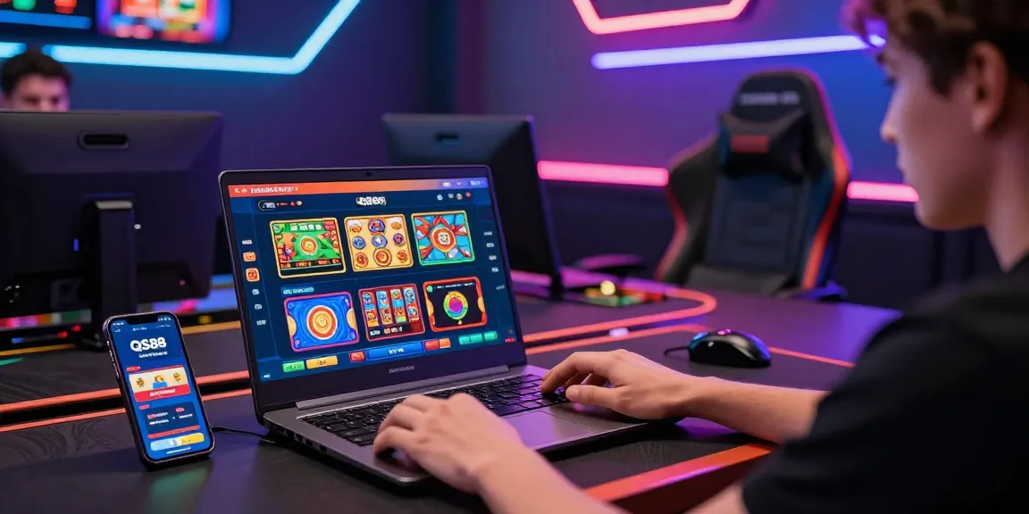 Engaged player enjoying live casino games at QS88 with colorful graphics and mobile-friendly features.