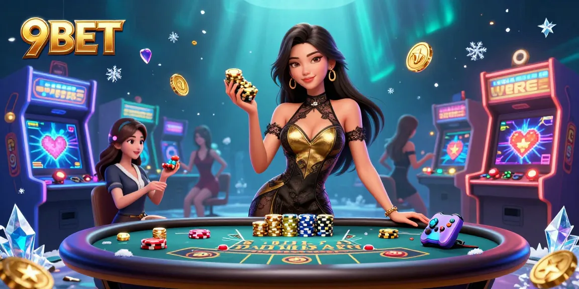 Play luxurious baccarat at 9BET with golden chips and vibrant gameplay elements