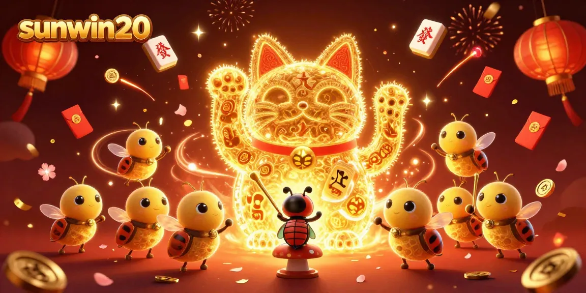 Experience the excitement of sunwin20 with an imaginative lucky cat and festive casino symbols.