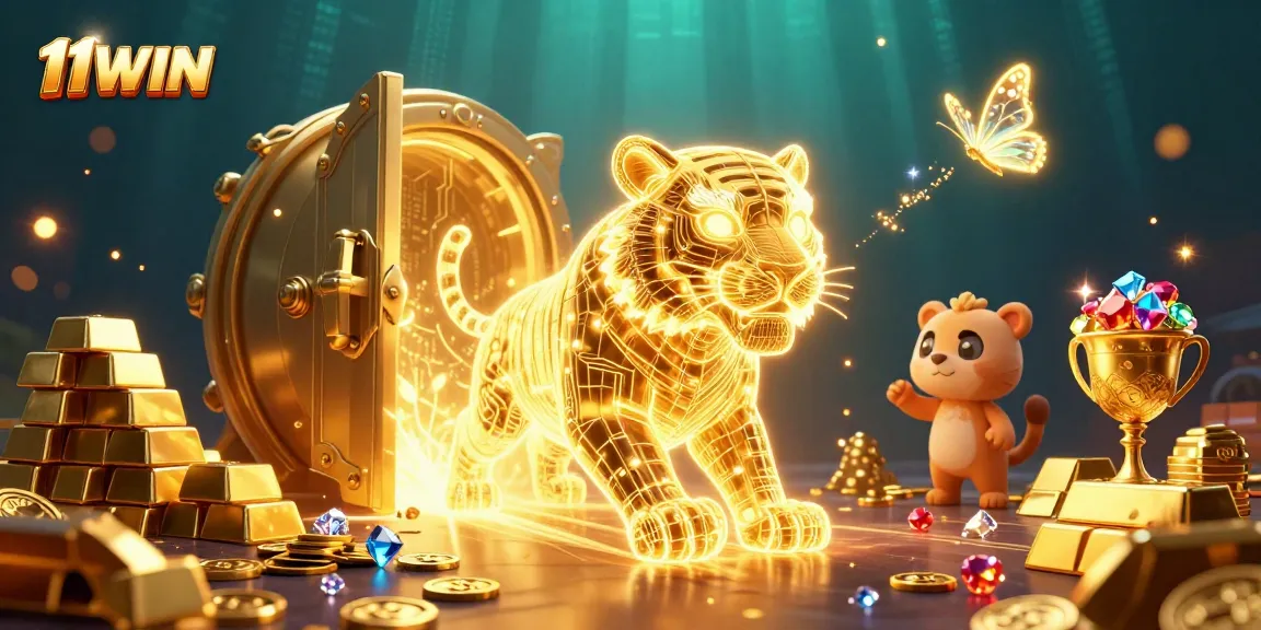 Experience 11WIN's thrilling casino adventures with a vibrant 3D scene full of treasures and excitement.