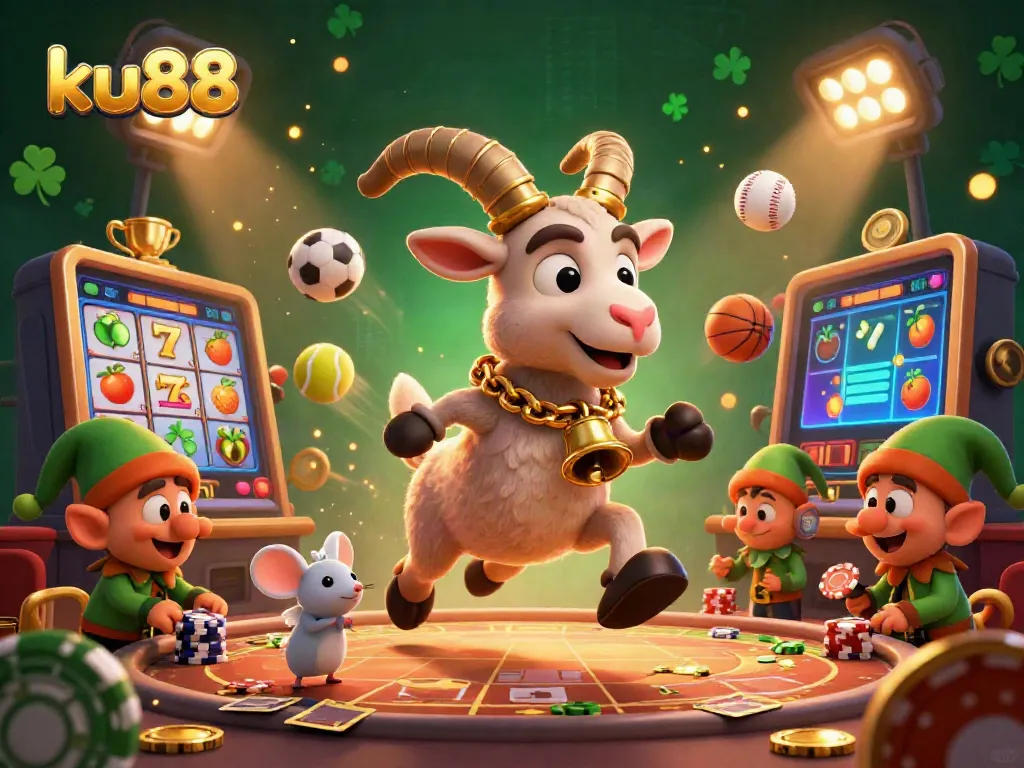 Experience the lively atmosphere of ku88 with cartoon characters engaging in casino fun and dynamic game elements.