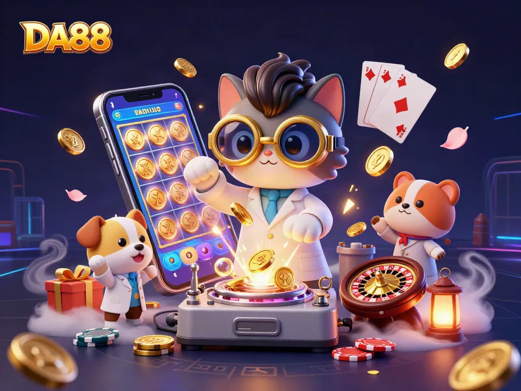 Experience winning strategies at DA88 with a captivating 3D illustrated casino scene.
