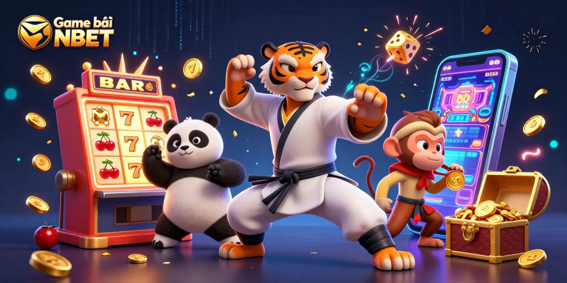 Engage with Game bài NBET in this vibrant 3D animation scene featuring action-packed casino elements.