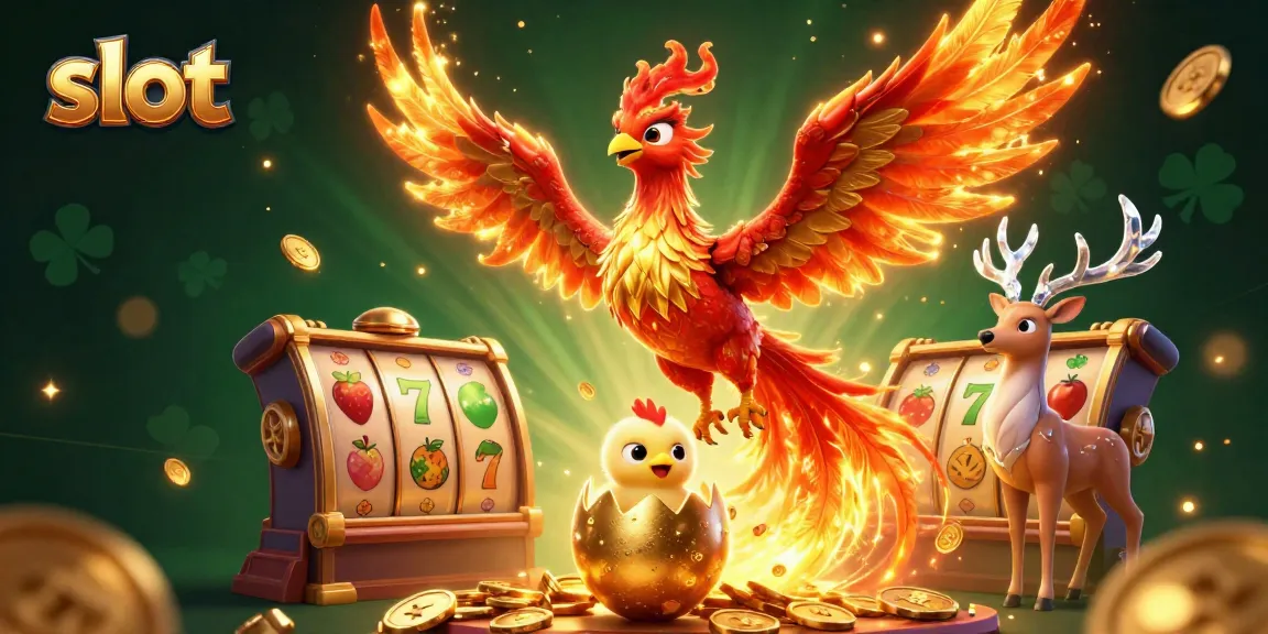 Experience thrilling slot action with a fire phoenix and vibrant elements in a dynamic casino scene.