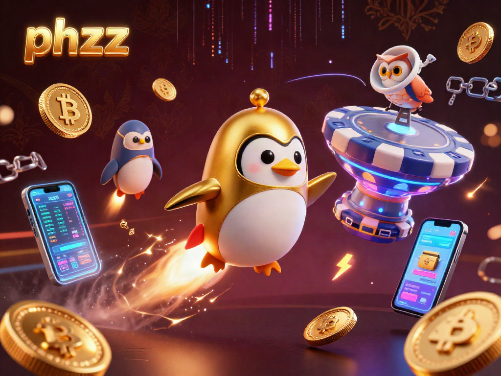 Experience phzzz’s captivating golden penguin adventure through crypto-casino space!