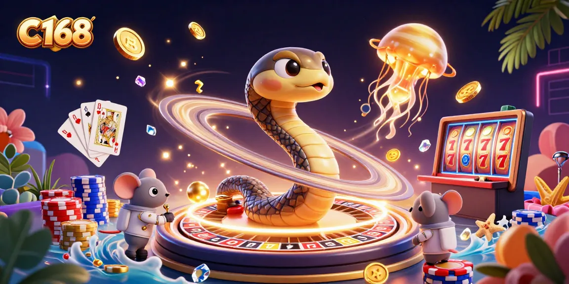 C168's vibrant casino scene with unique characters, showing vibrant gameplay excitement and cosmic elements