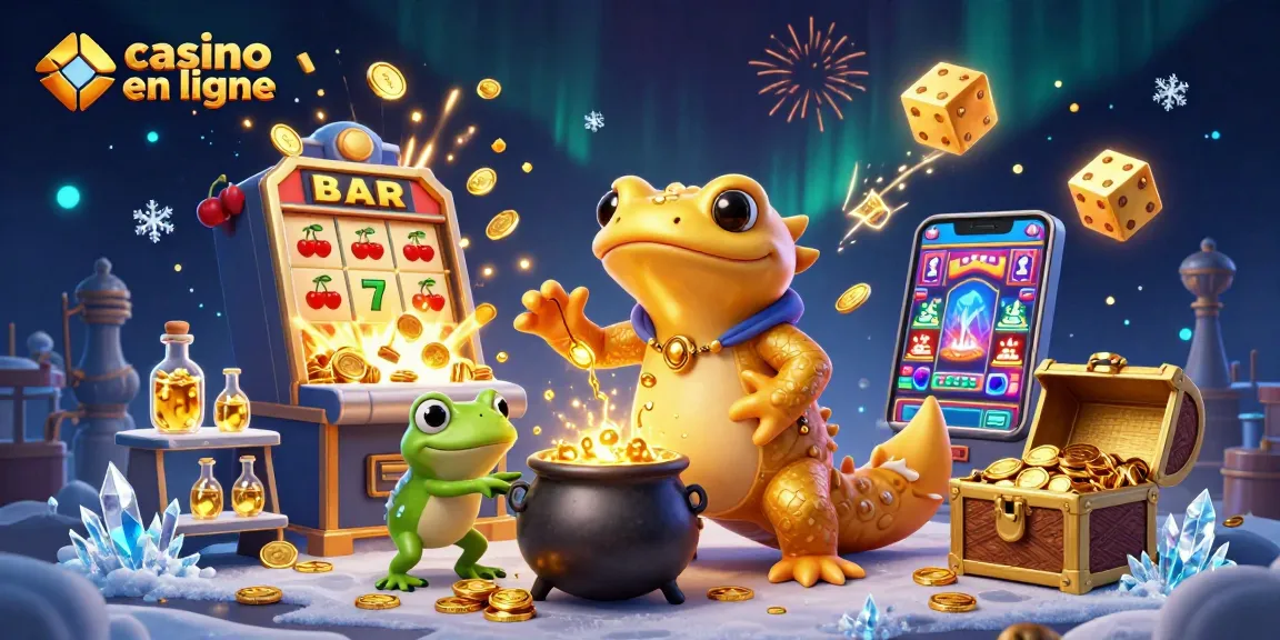 Profitez de jeux captivants dans un casino en ligne avec une illustration dynamique d'une alchimiste et un salamandre doré.