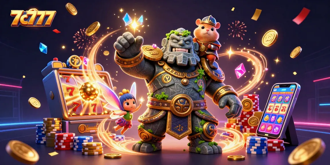 Experience the excitement of 7c777 with a golem guardian and sparkling slot machine