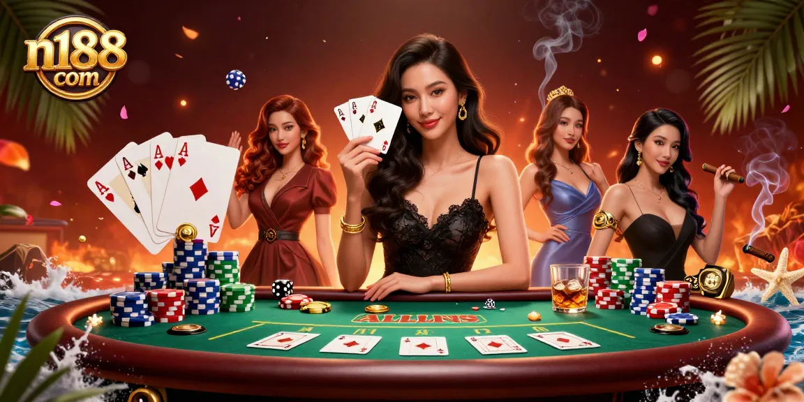 Engage with n188 com showcasing poker excitement through vibrant and detailed casino scene.