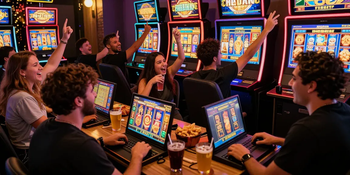 Winning moments with สล็อต ทรู in a vibrant online gaming environment full of friends.