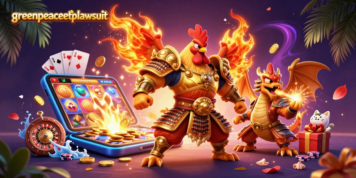 Immerse in the greenpeaceetplawsuit gaming adventure with a vibrant casino-themed digital illustration showcasing an array of dynamic gambling elements.