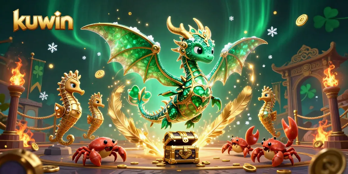 Kuwin brings thrilling casino experiences alive with a majestic sea dragon and treasure, showcasing vibrant elements.